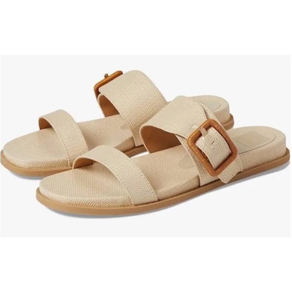 Dolce Vita Womens Genzel Slides Sandals Beige Slip On Casual Woven Buckle